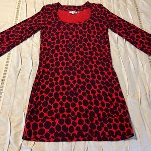 Boden Dress Women's Size 8 Red with Dark Spots Print Stretch 3/4 Sleeve